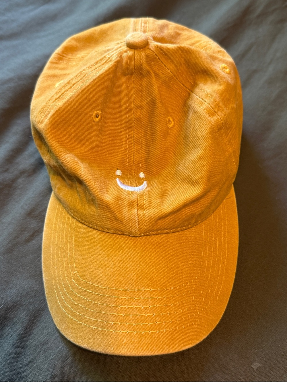 Mustard Yellow Smile Embroidered Baseball Cap